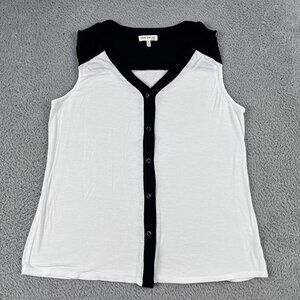 Faith & Joy Los Angeles Black & White Button Front Tank Top Sz XL